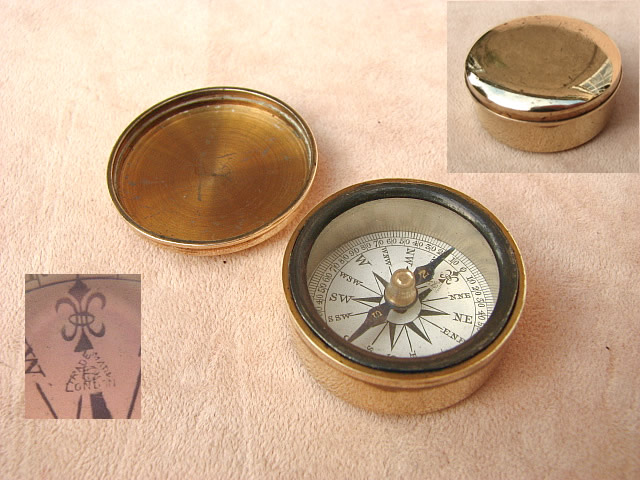 Victorian brass cased pocket compass by Francis Barker & Son